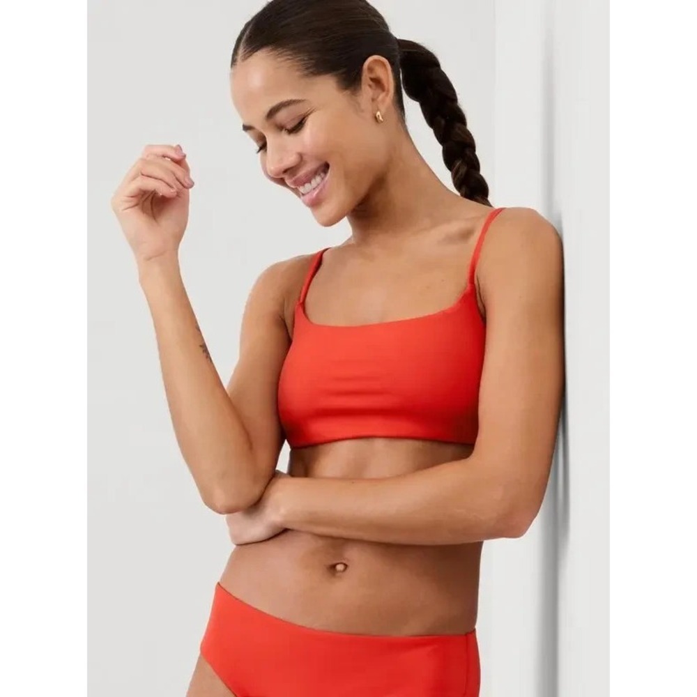Athleta Red Bikini Scoop Top and High Waist Cheeky Bottoms Size Small
